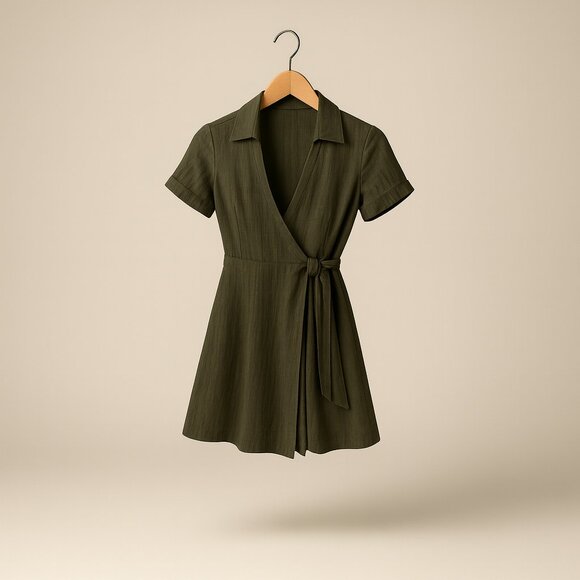 BECCA Playa Textured Collared Wrap Shirtdress Cover-Up Size Small Cactus Green - Picture 1 of 16